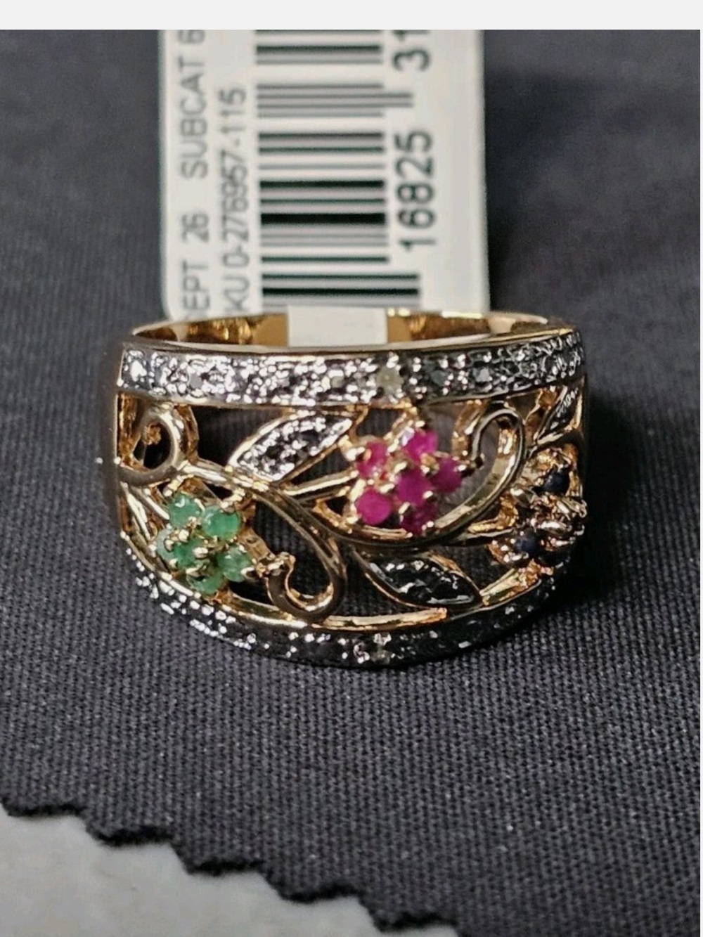 14k Gold Over 925 Sterling Silver Ruby Emerald Sapphire Flower Ring Size 8